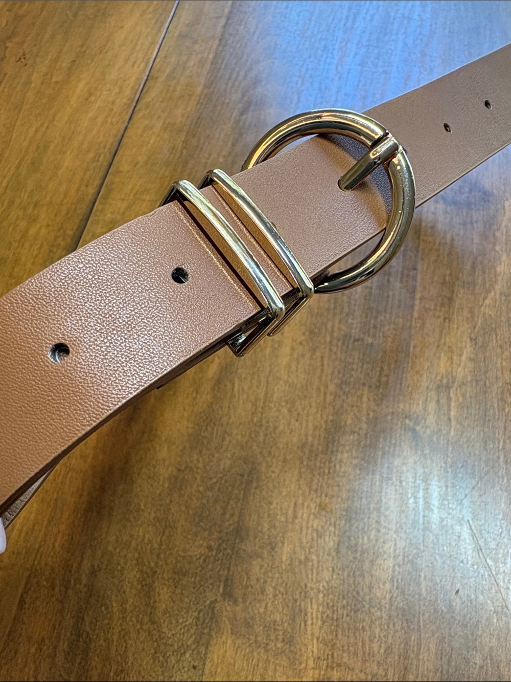 Luggage Brown faux Leather Belt with Gold-Toned Ring Buckle